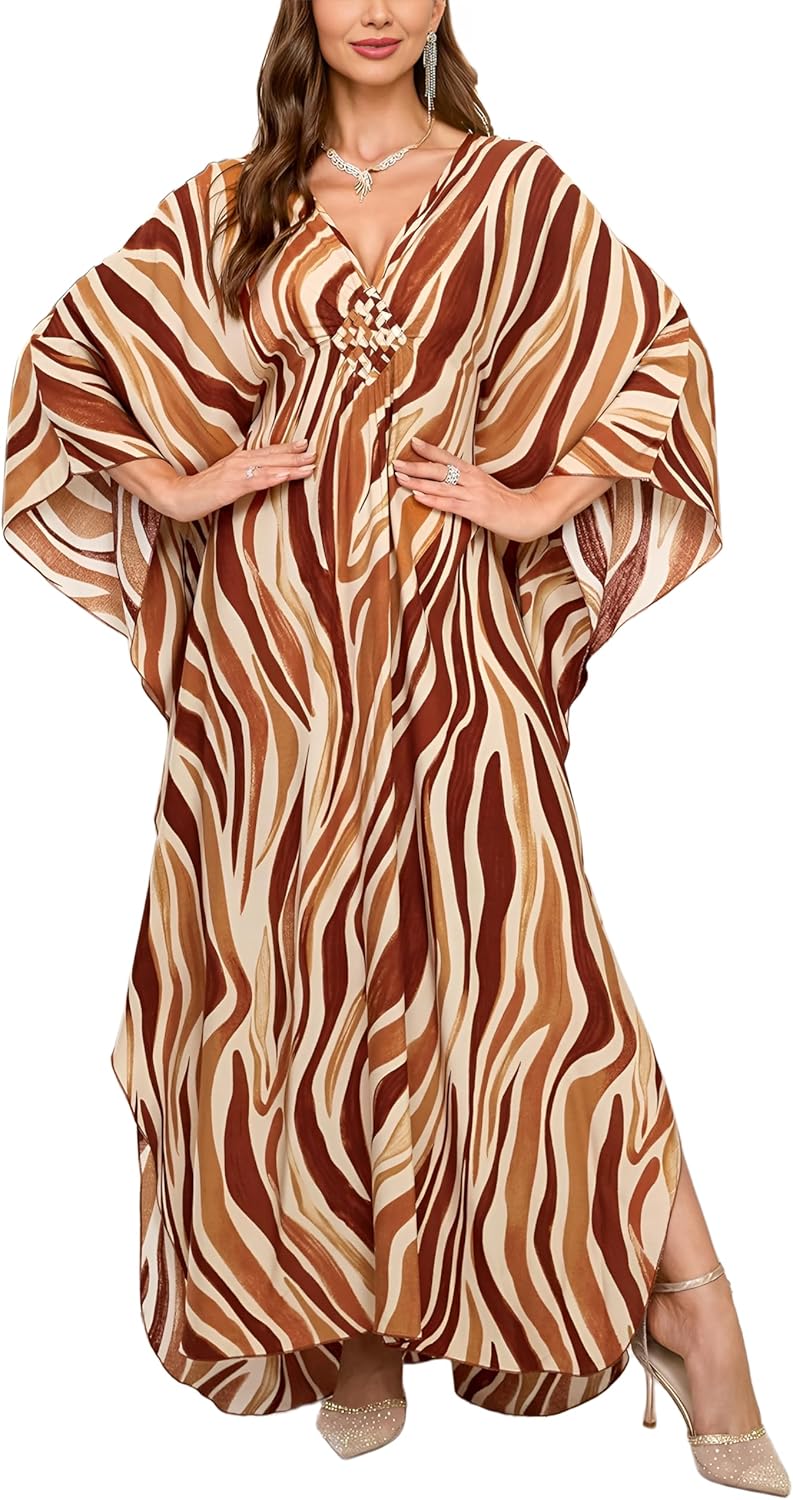 KEYLORTING Women’s Kaftan Beach Cover Up Dress Plus Size Summer Swimsuit Loungewear Maxi Dress - Image 1